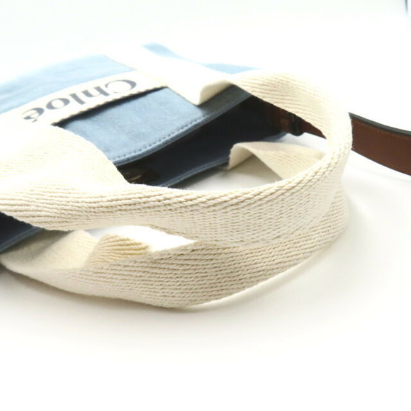 Chloe Shoulder Bag Denim Blue Ivory White Strap Brown - Picture 6 of 9